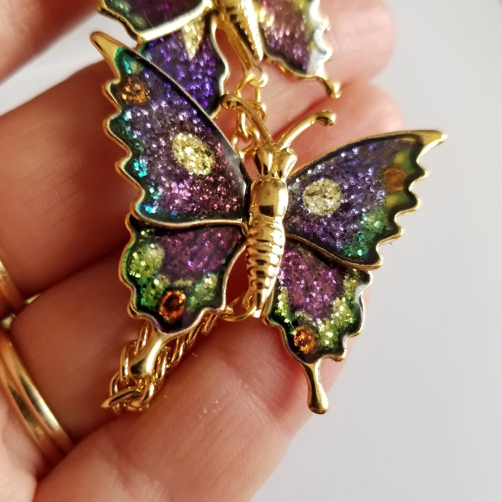 Vintage glitter butterfly brooch set New old stock Gold tone insect bug …